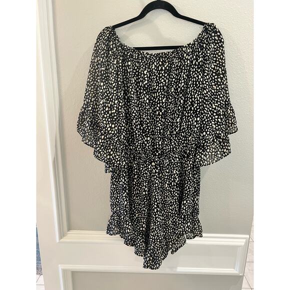 035 ee:some Preston Animal Print Romper Black Cream Off Shoulder Size L - Picture 3 of 6